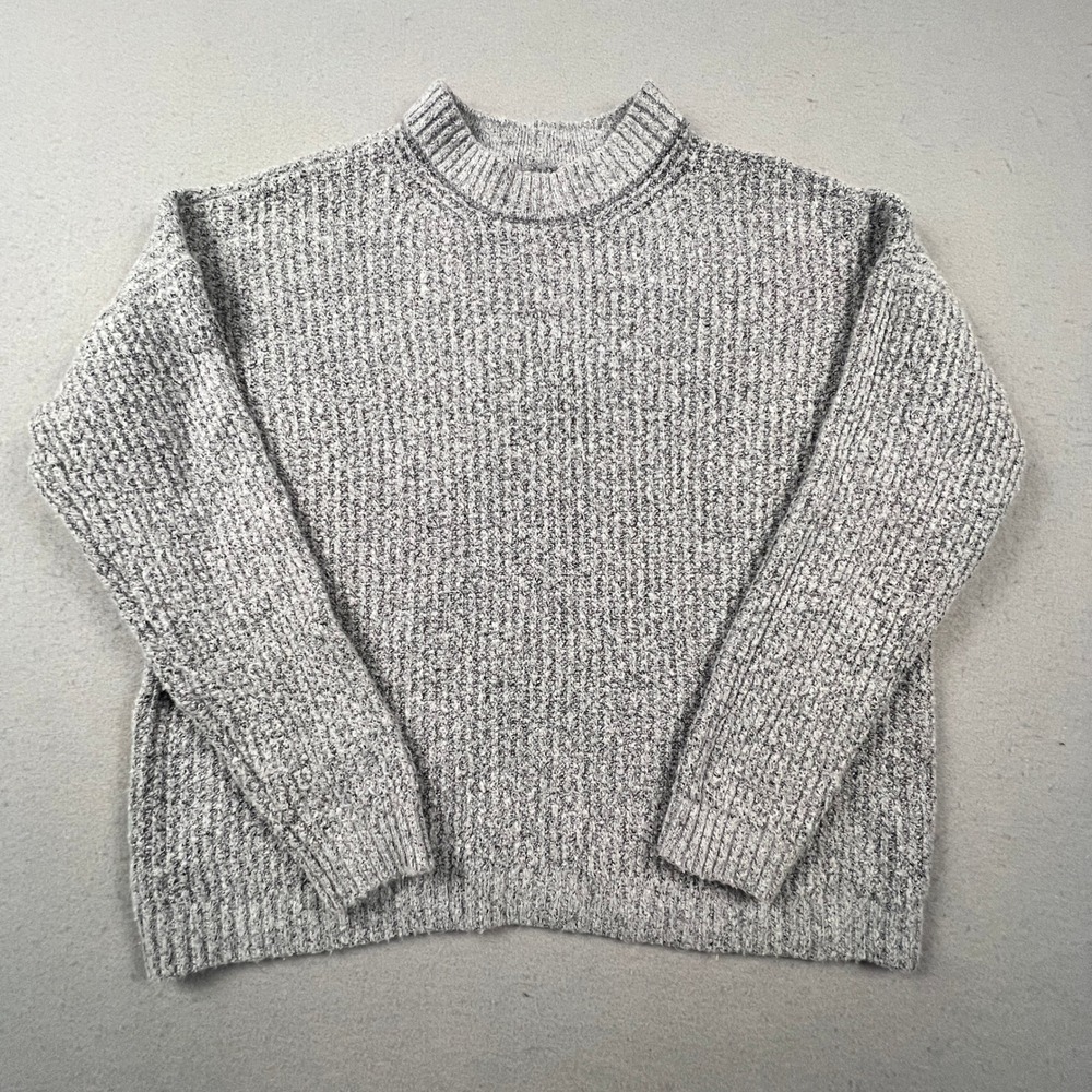 American Eagle Sweater Womens XS Grey Marl Ribbed Mock Neck Oversized Pullover